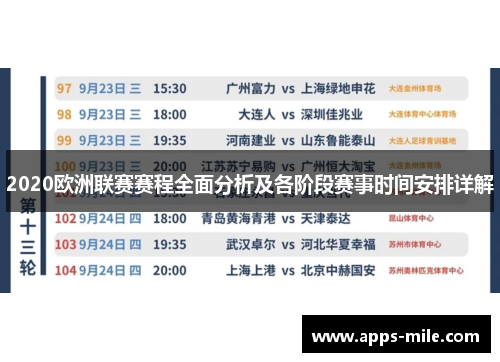 2020欧洲联赛赛程全面分析及各阶段赛事时间安排详解