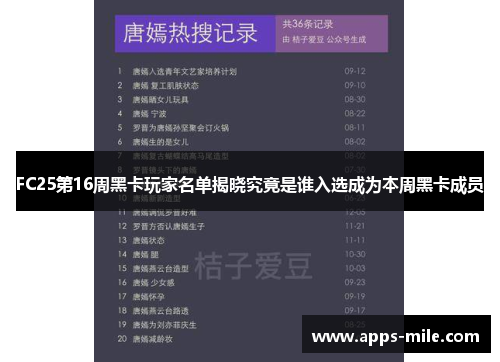 FC25第16周黑卡玩家名单揭晓究竟是谁入选成为本周黑卡成员
